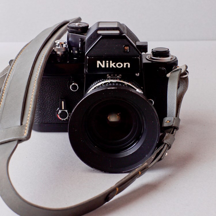 kumosha's hand stitched leather camera strap belt with nikon F2