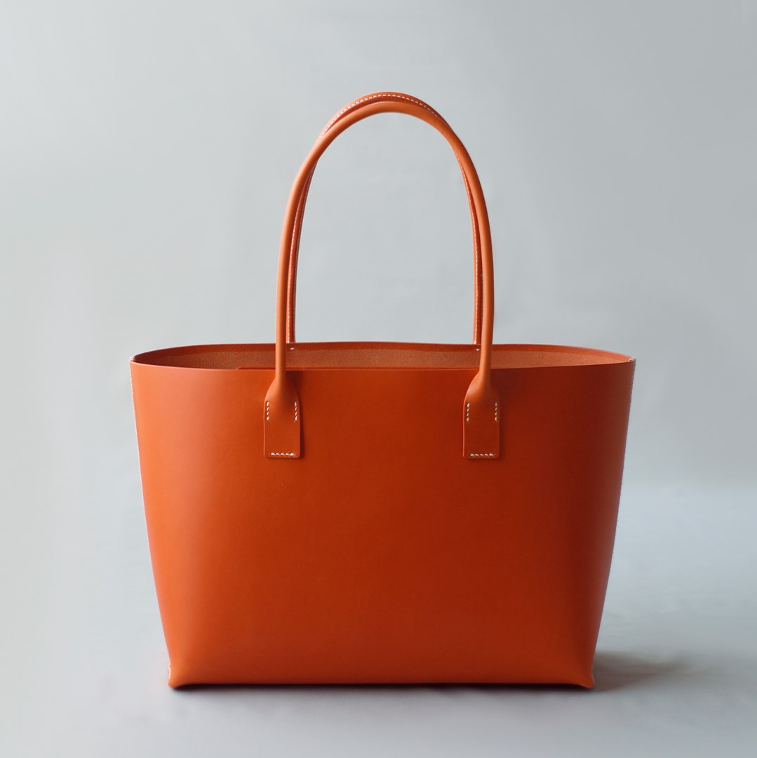kumosha hand stitched leather tote bag "Orange"