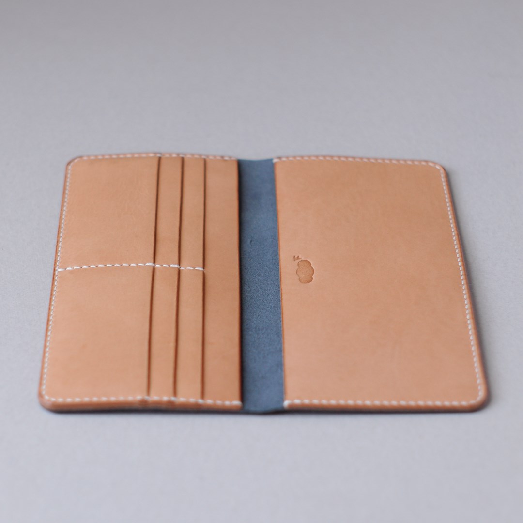 kumosha hand stitched leather long wallet navy